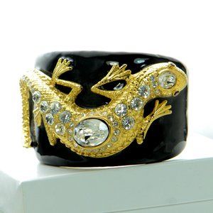 Kenneth Jay Lane Black Enamel Lizard Hinged Cuff Bracelet
